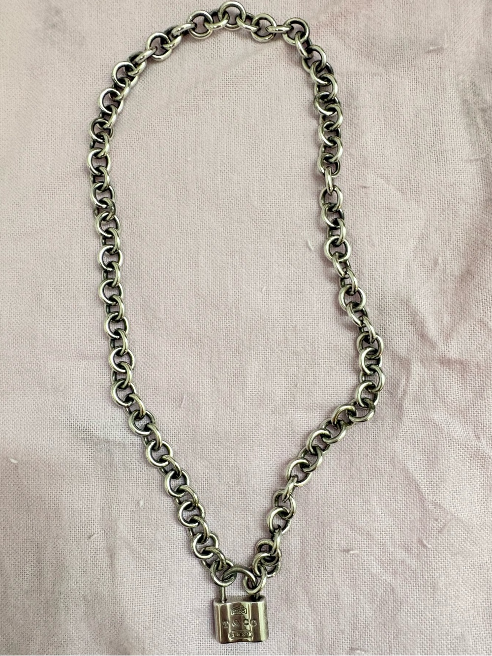 Tiffany & Co. Silver Link Necklace with Padlock Pendant